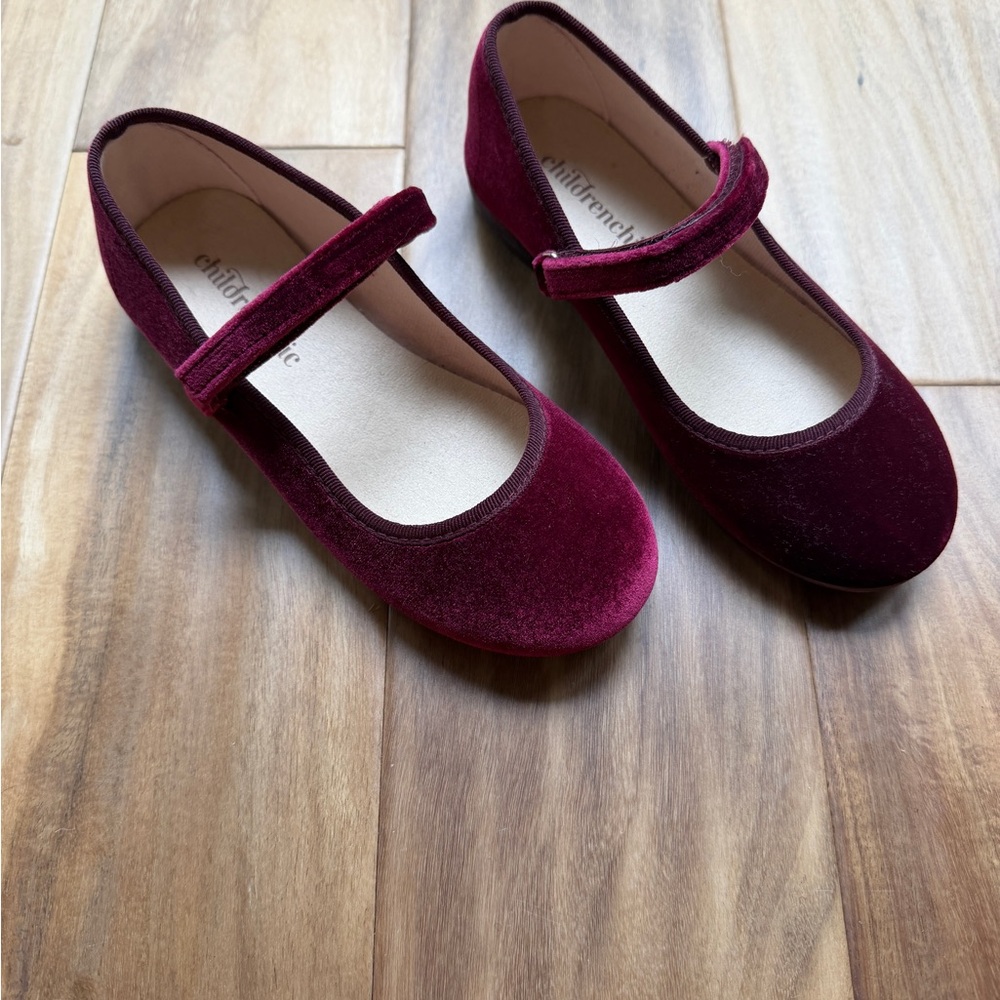 Childrenchic Velvet Mary Jane Shoes - Burgundy